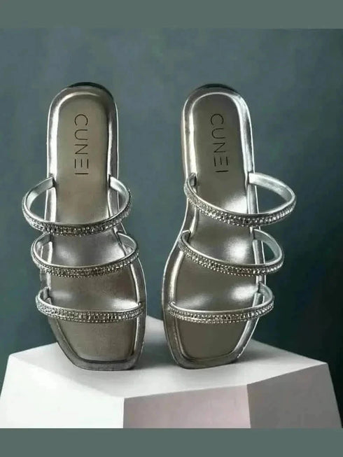 Womens Silver Shimmer Flats